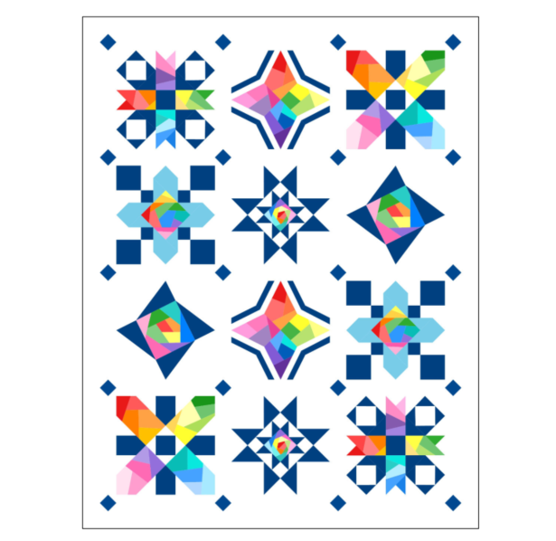 Bonhomie quilt paper pieced pattern featuring a modern take on traditional blocks