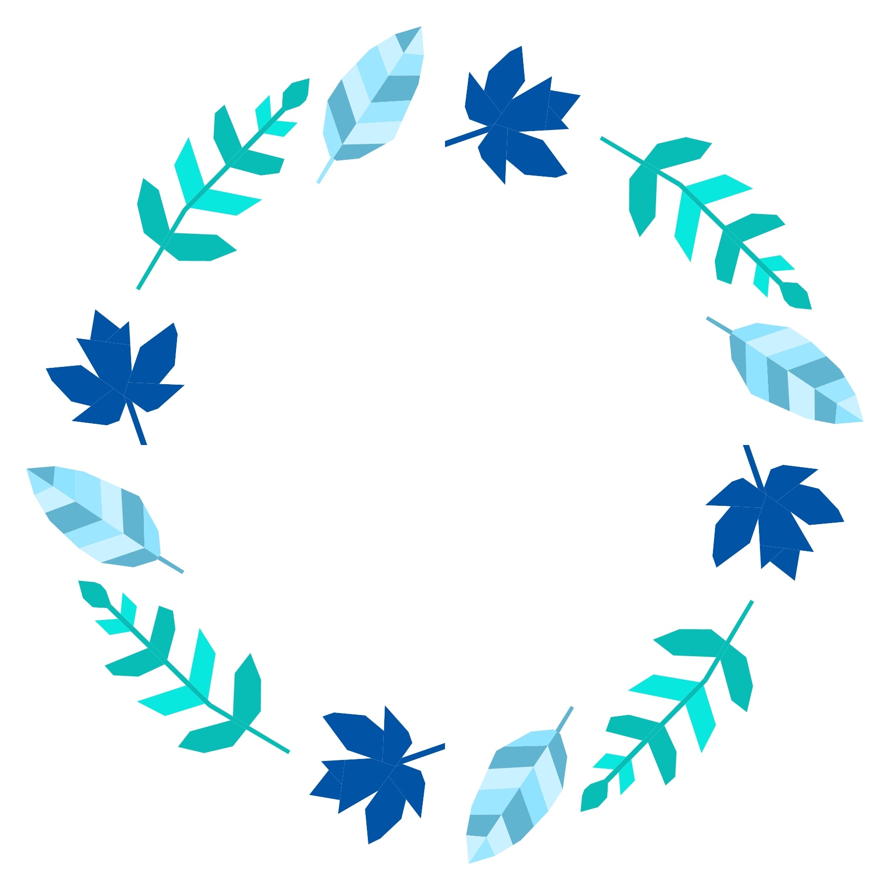 wreath of leaves paper pieced pattern in blues