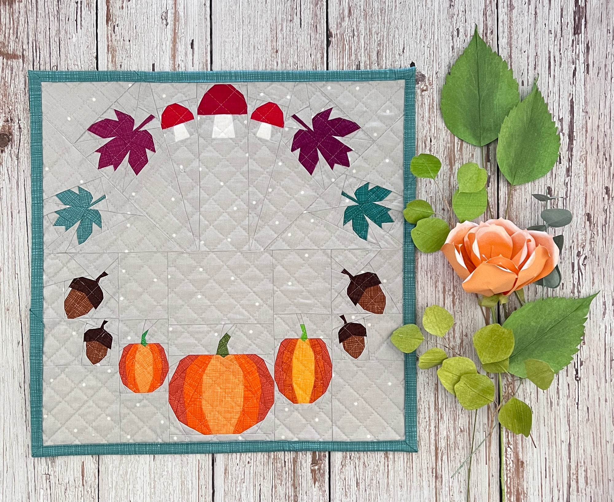 fall favourites paper pieced pattern sewn in fabric for a mini quilt