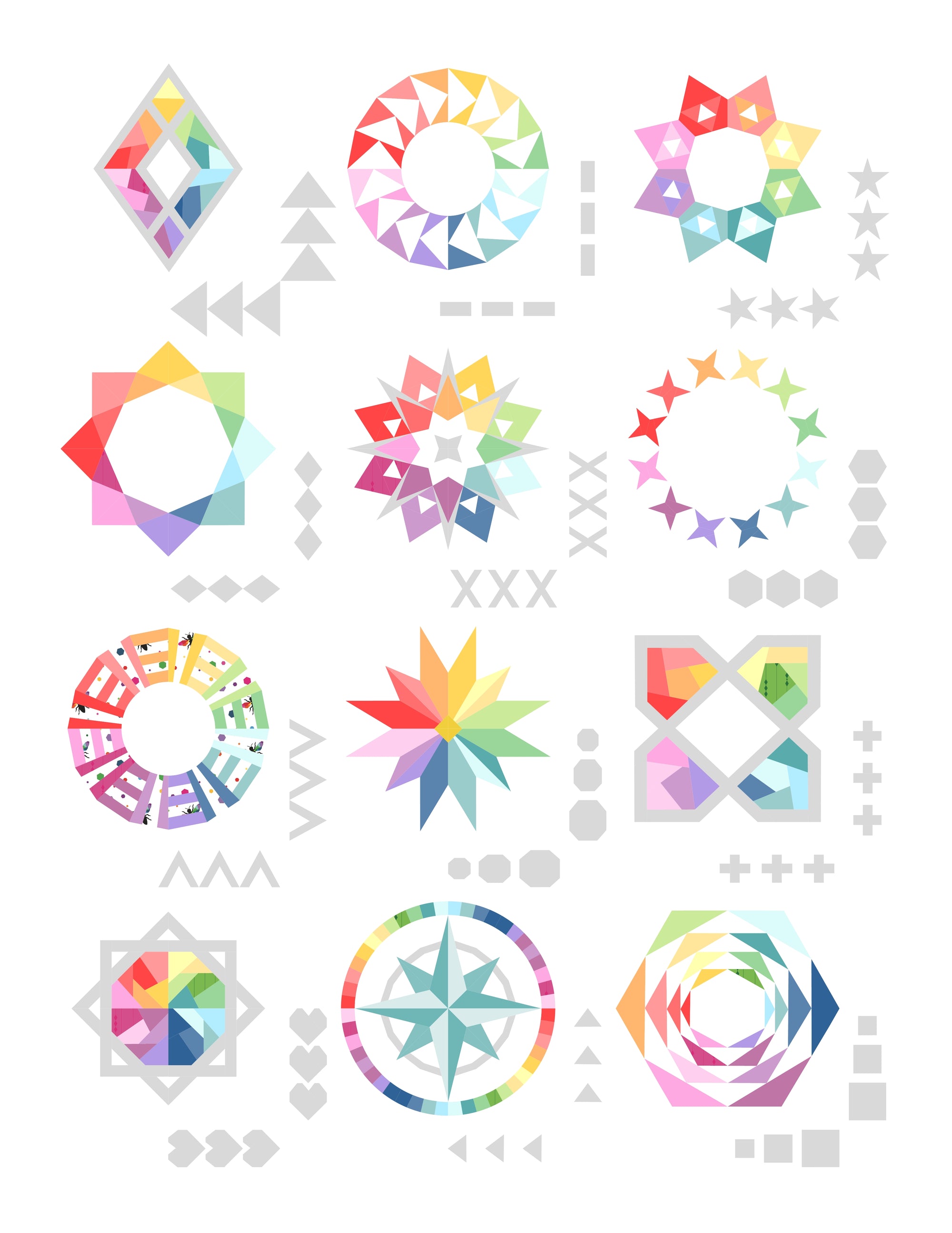 Geo Gems Foundation Paper Pieced Quilt Along featuring rainbow geometric designs