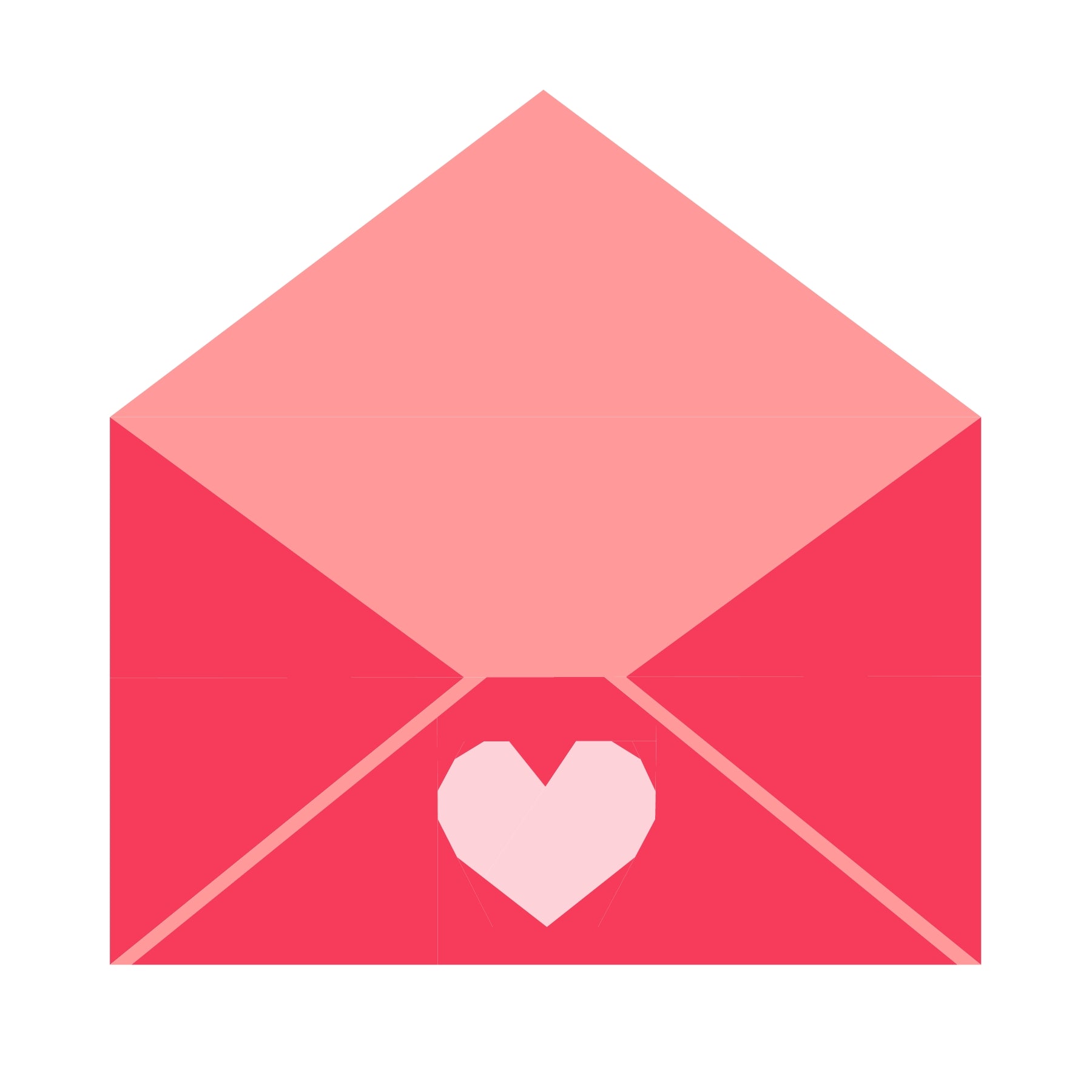 Foundation paper pieced envelope quilt block in soft pink with heart accent. A clean and contemporary FPP pattern ideal for romantic quilts, handmade cards in fabric, and heartfelt gifts.