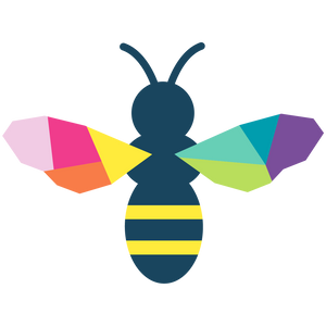 geometric rainbow coloured bee graphic