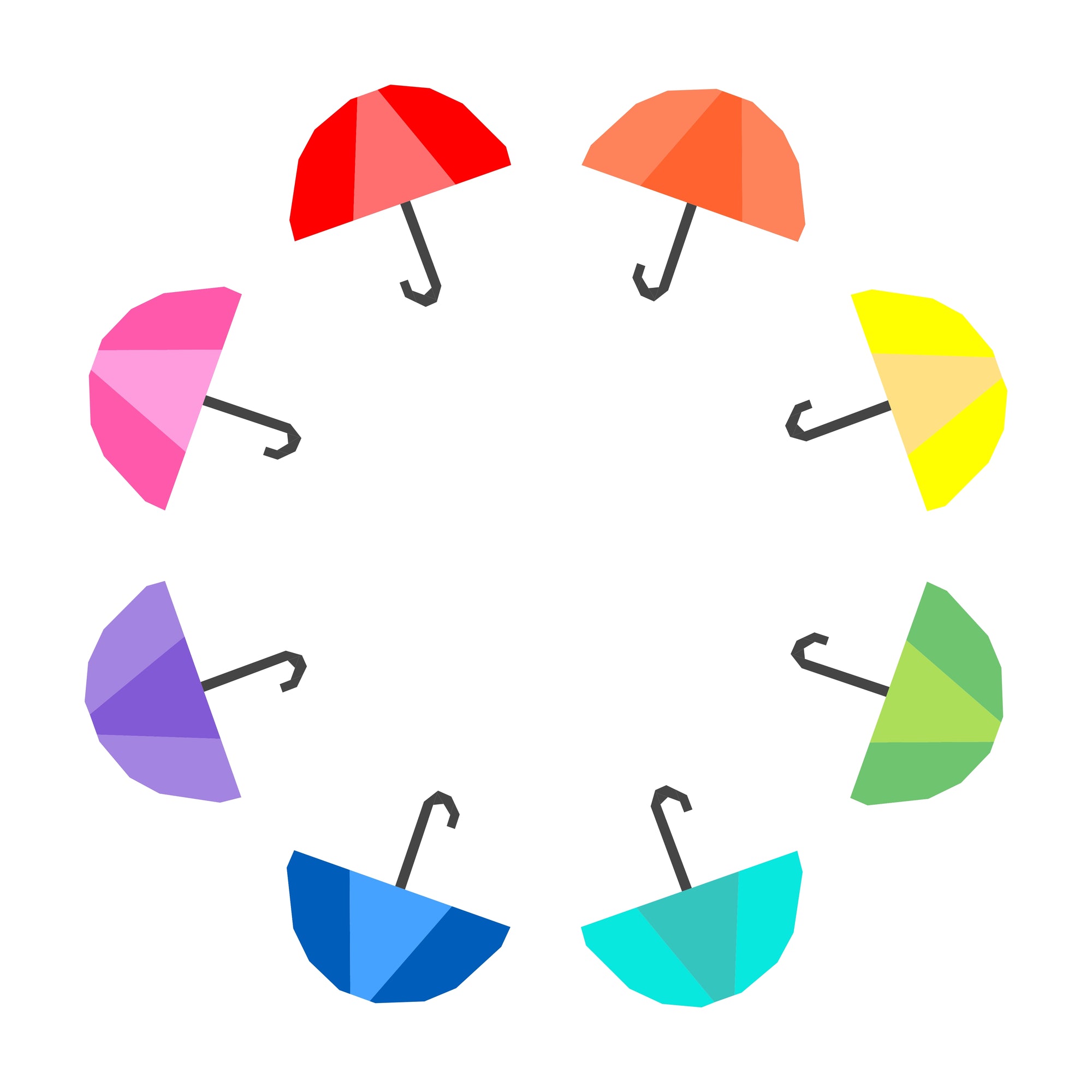 Modern foundation paper pieced quilt block featuring a colourful umbrella wreath arranged in a circular layout. A cheerful FPP design perfect for bright, rainy-day inspired quilting projects.