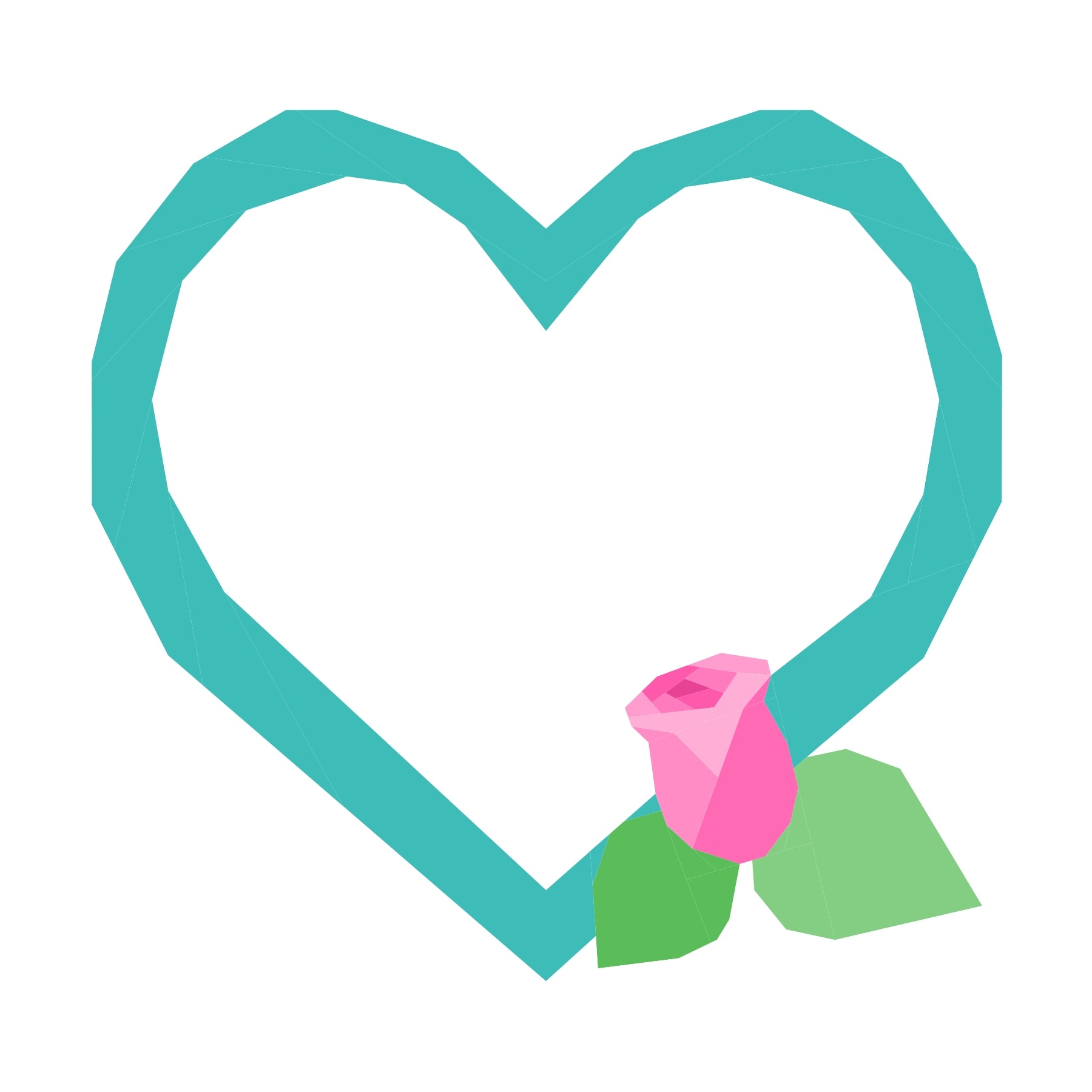 Foundation paper pieced heart quilt block in soft teal with delicate rose accent. A clean and contemporary FPP pattern ideal for handmade gifts, anniversary quilts, and love-themed décor.