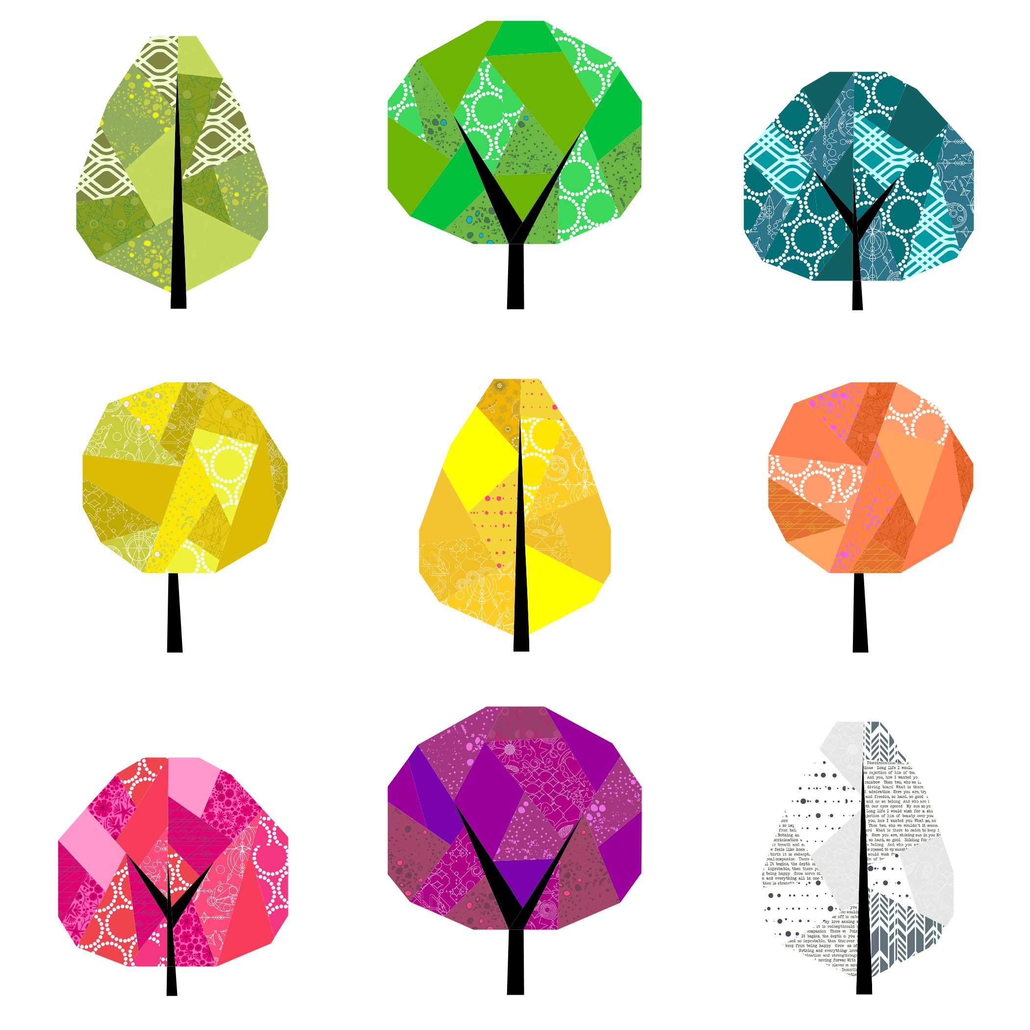 Geometric Seasonal Trees Paper Pieced Pattern Bundle – Quiet Play Designs