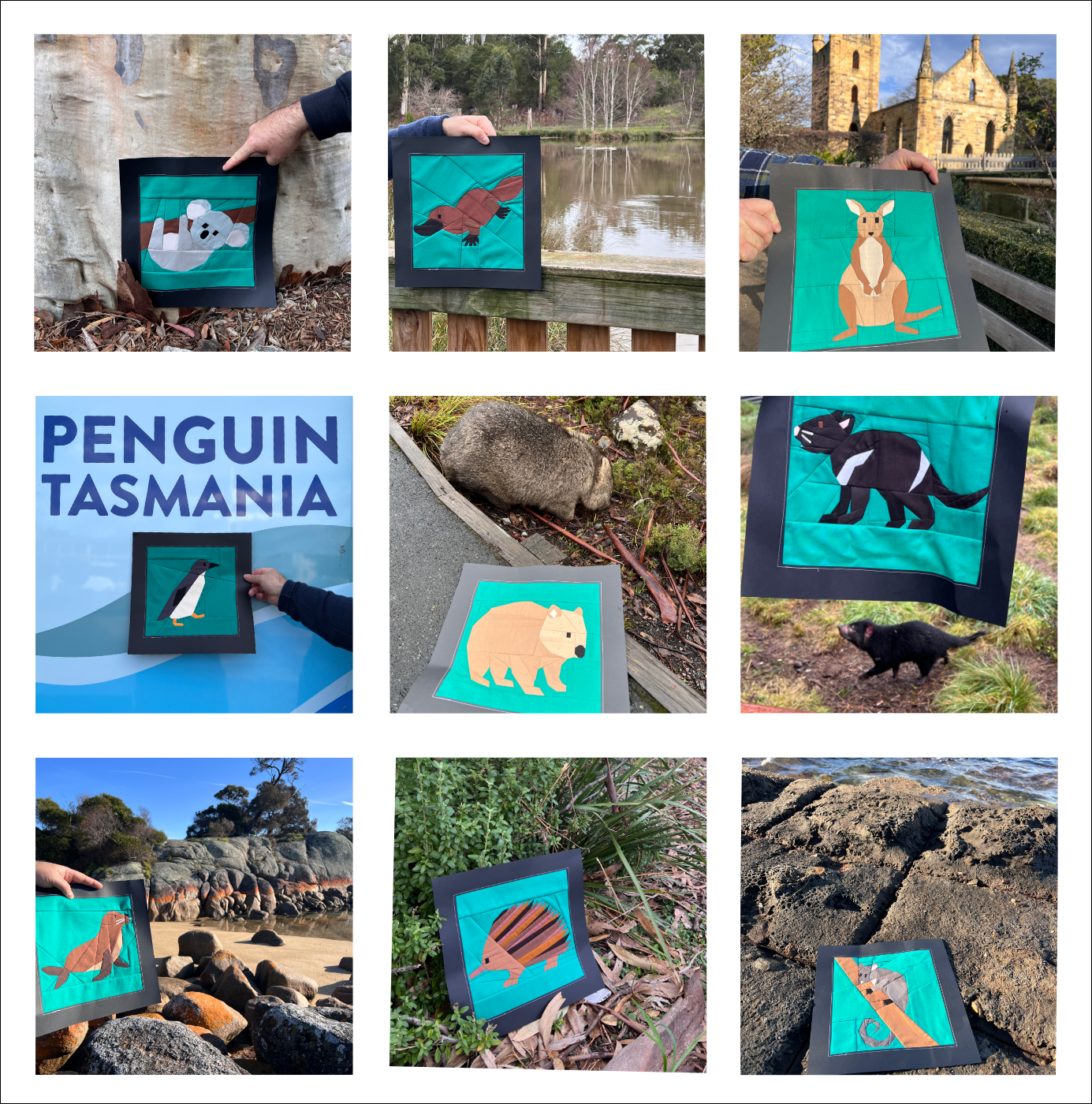 Sewn Australian animals foundation paper pieced quilt blocks in fabric