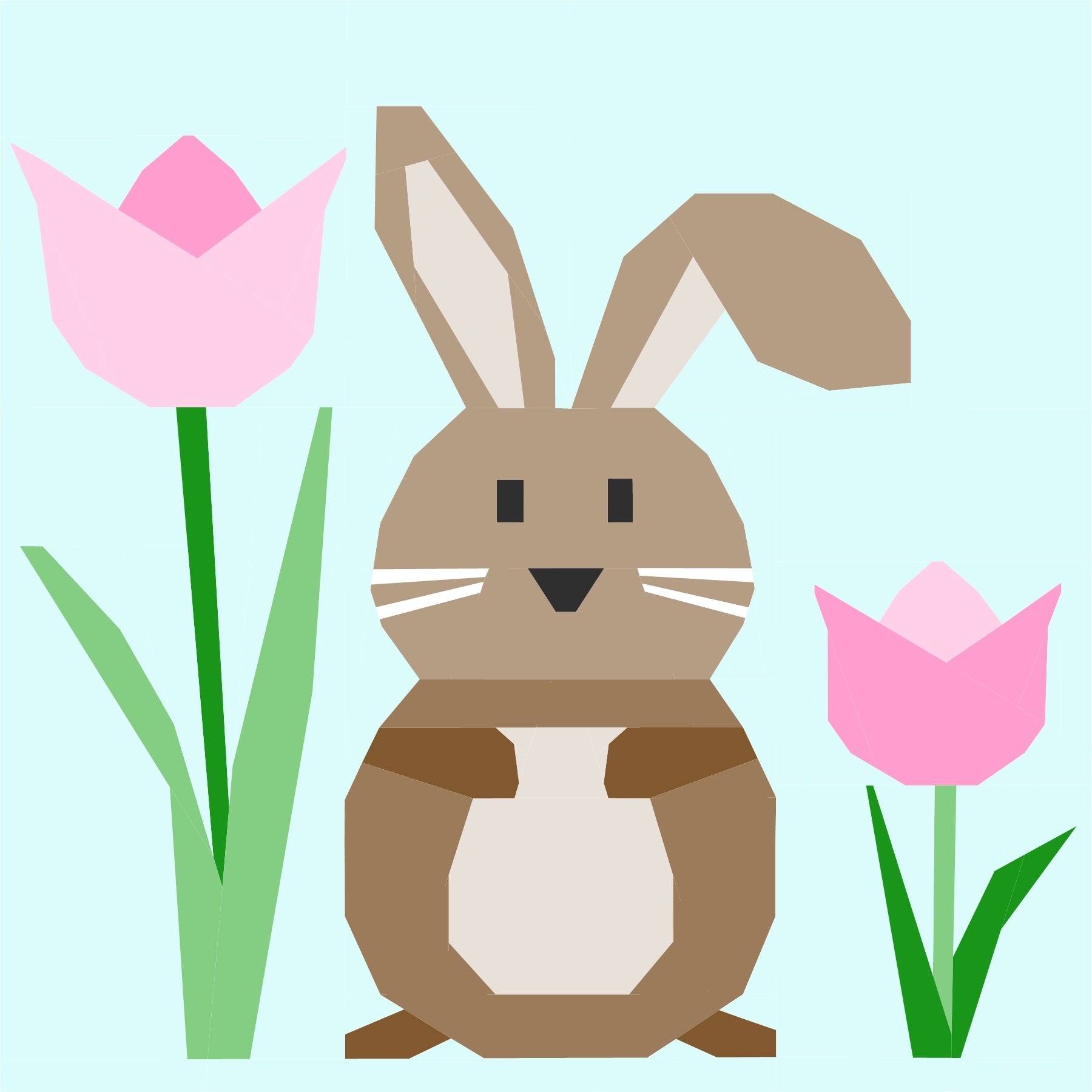 Blissful bunny foundation paper pieced quilt pattern with tulips