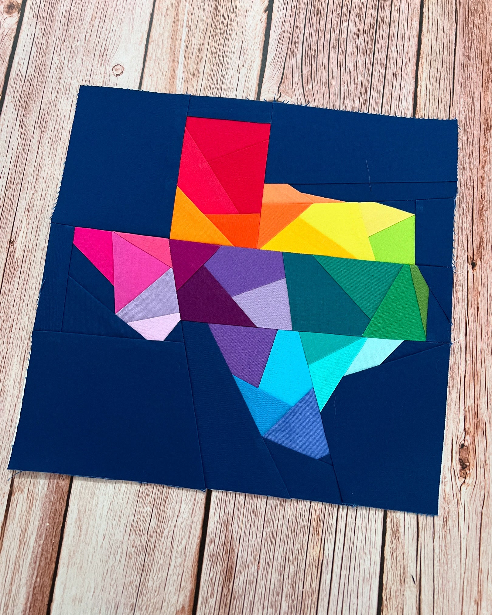 Sewn geometric Texas quilt block made with foundation paper piecing