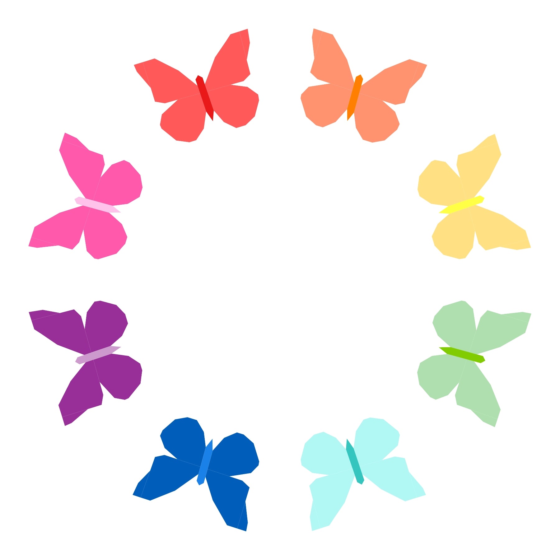 Rainbow kaleidoscope of butterflies foundation paper pieced quilt pattern