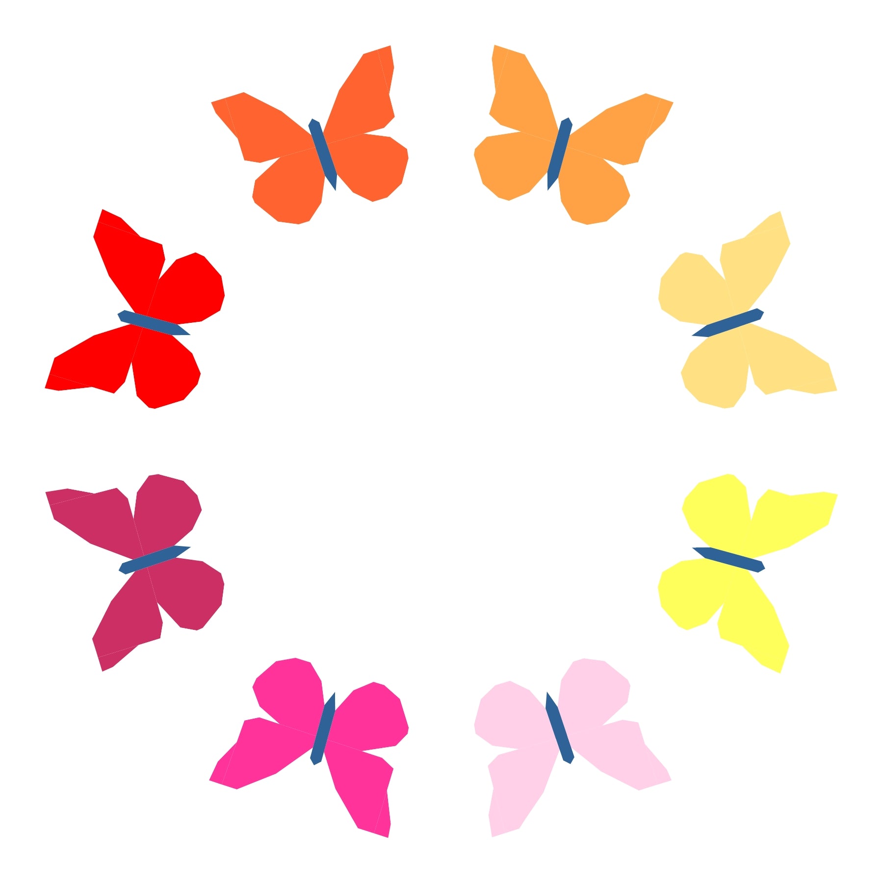 Warm colour kaleidoscope of butterflies quilt pattern made with foundation paper piecing