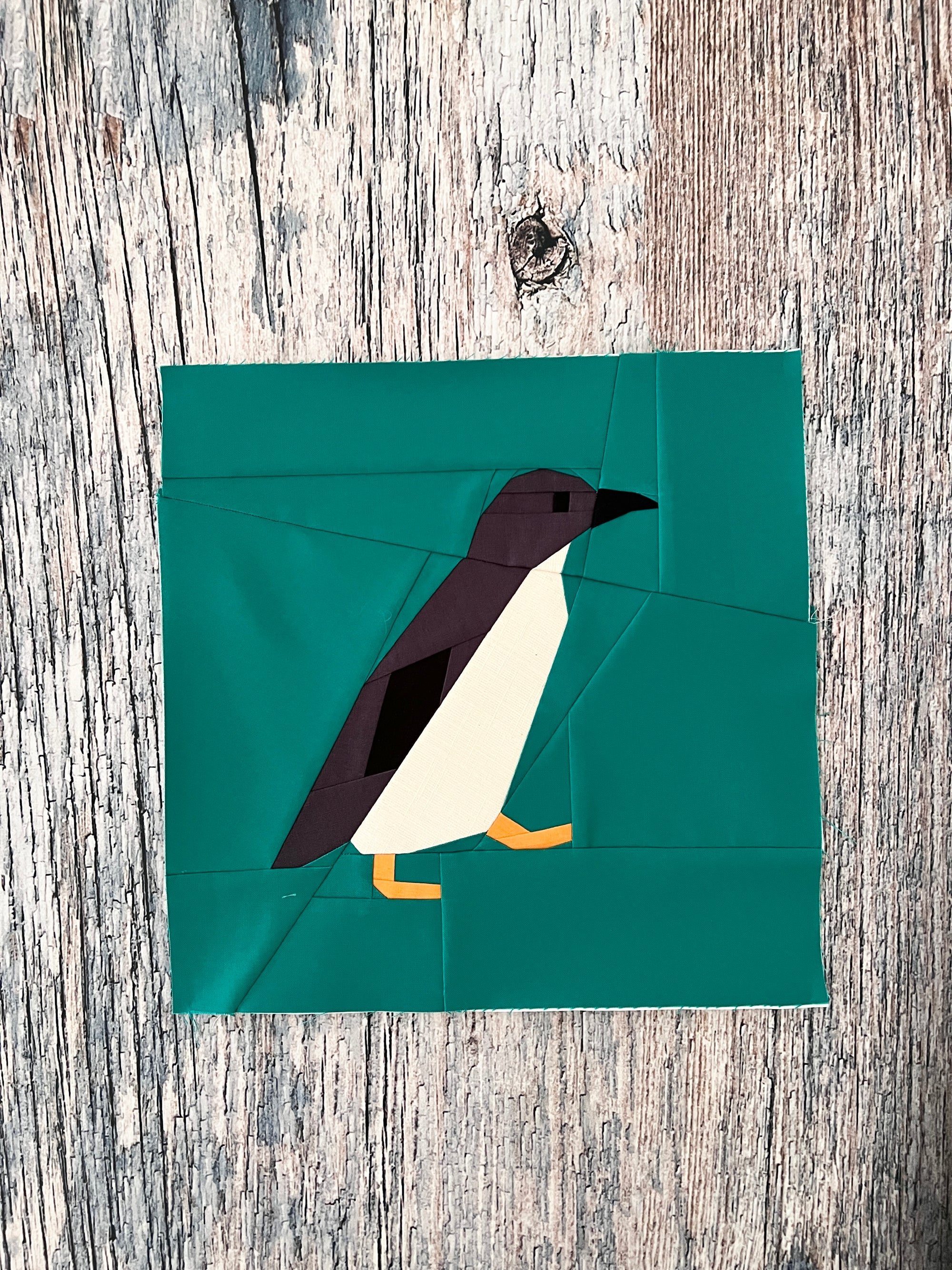 Finished little penguin foundation paper pieced quilt block