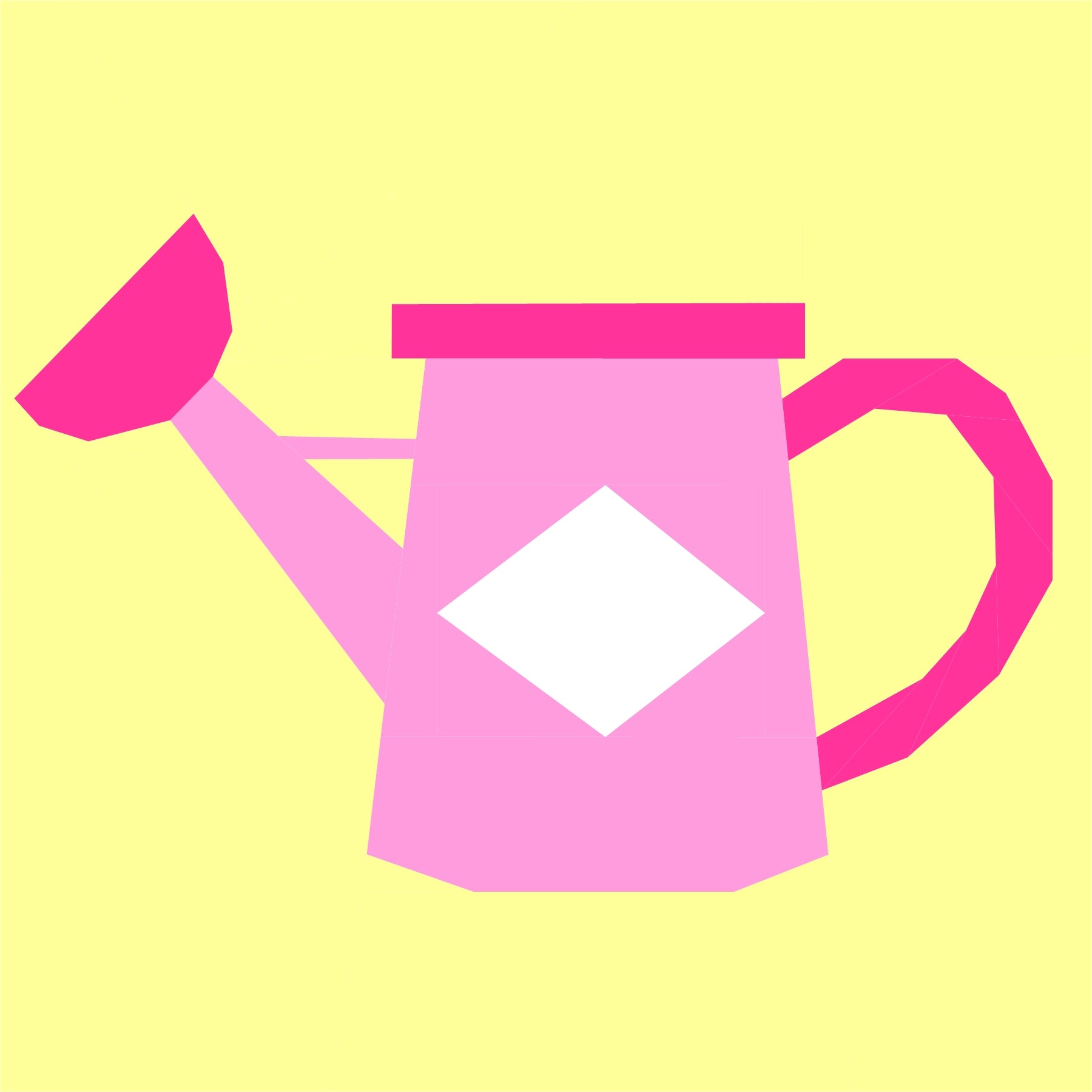 Pink watering can quilt block made using foundation paper piecing