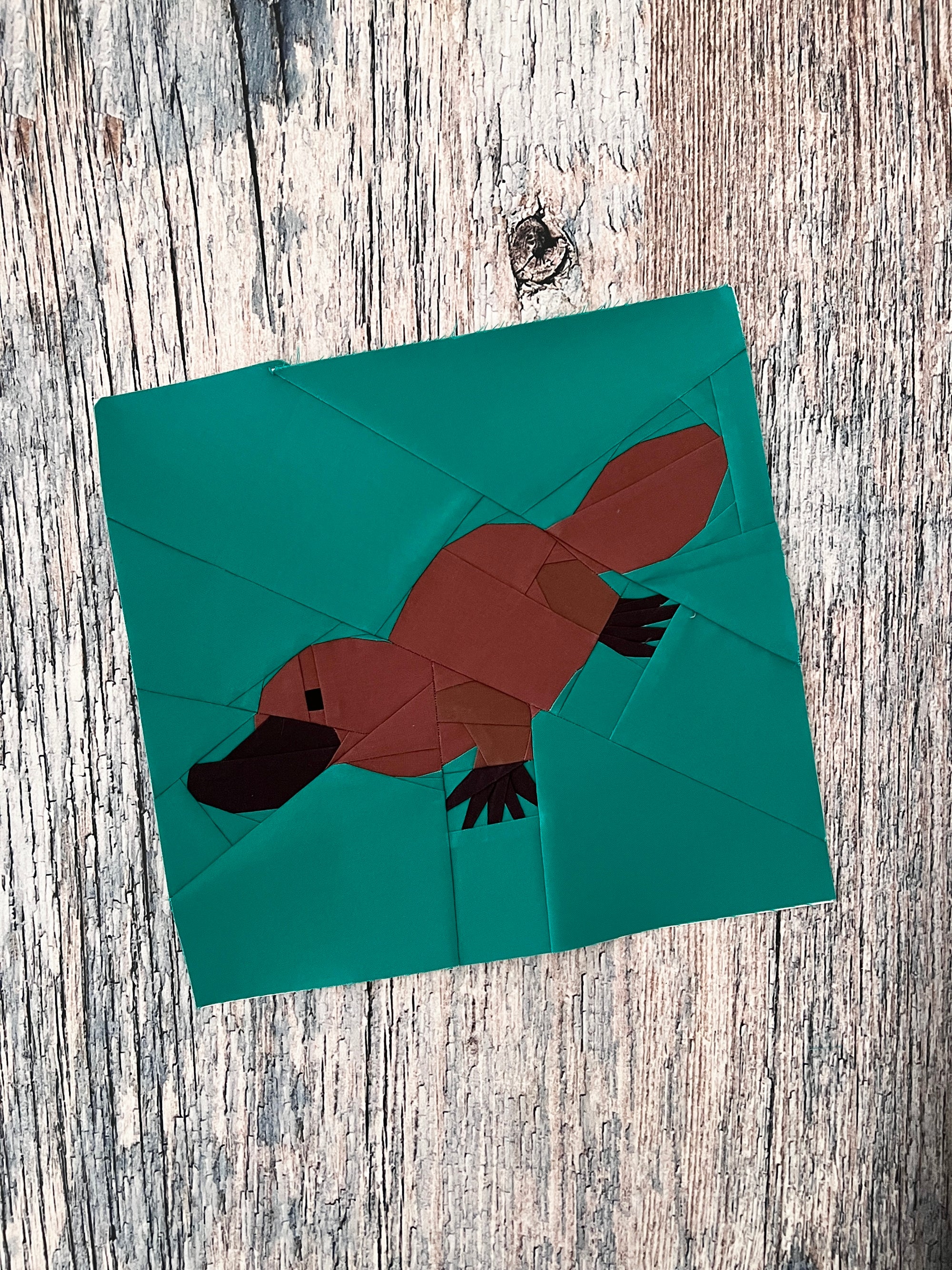 Finished platypus foundation paper pieced quilt block