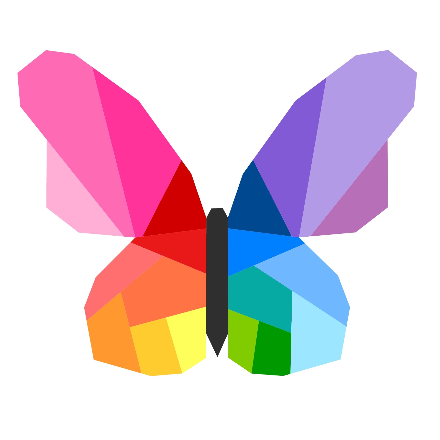 flutter geometric butterfly paper pieced pattern in rainbow