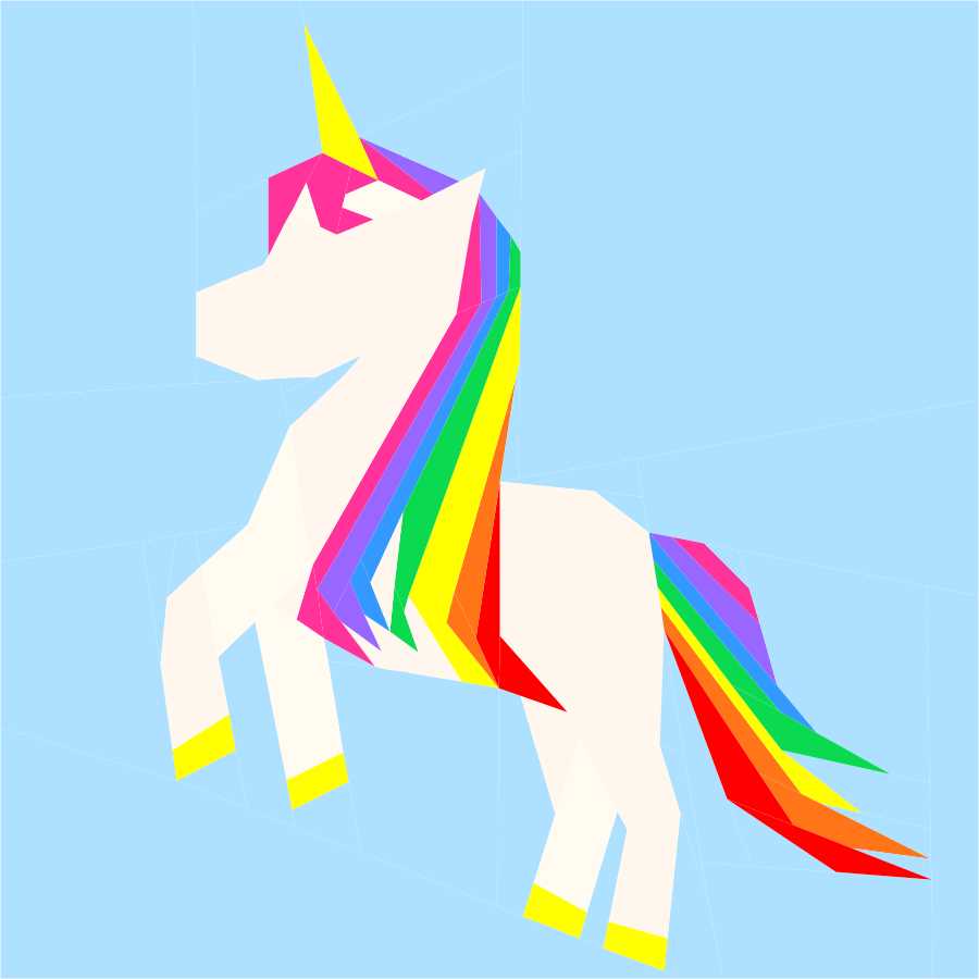 prancing unicorn with a rainbow mane and tail paper pieced pattern