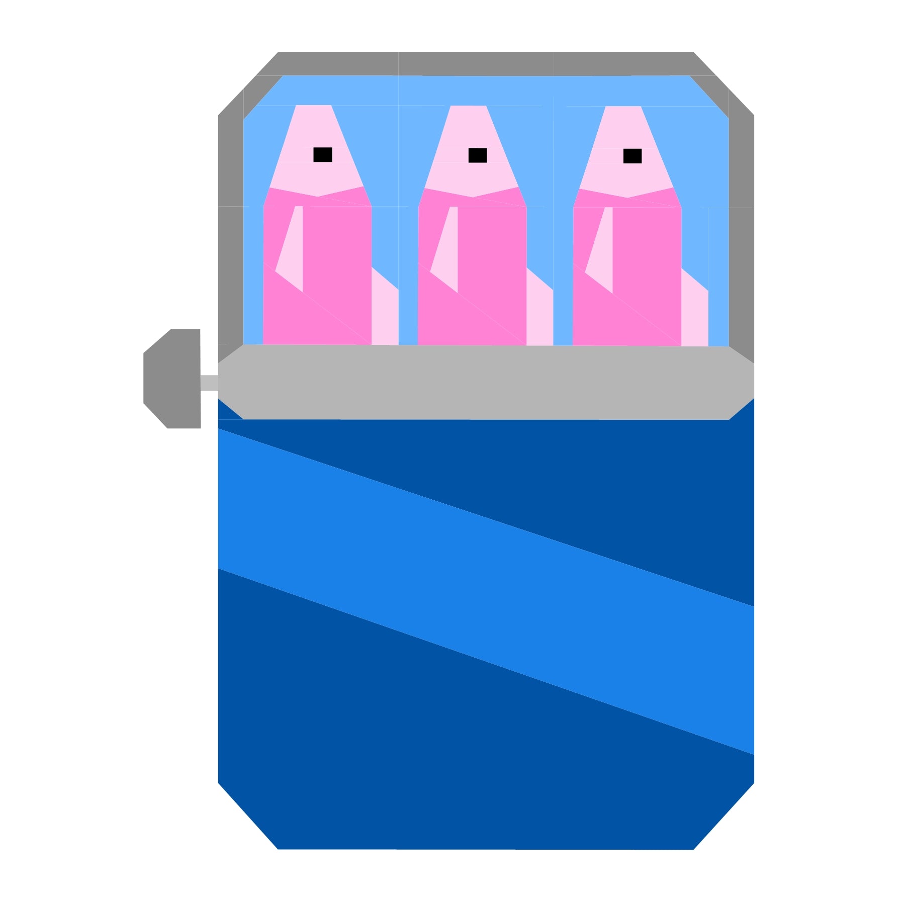 Sardine tin paper pieced quilt pattern in a blue colourway