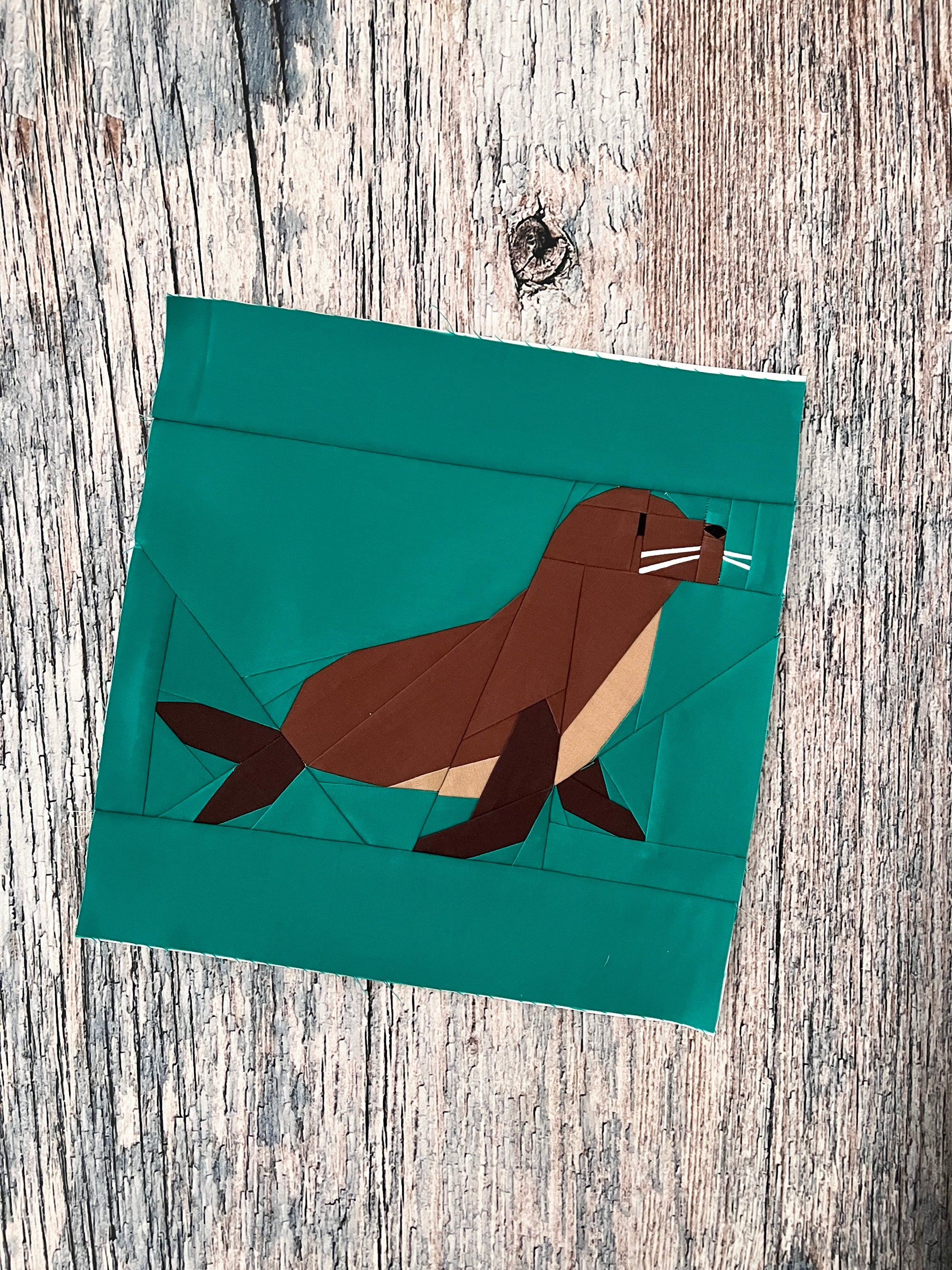 Finished seal foundation paper pieced quilt block