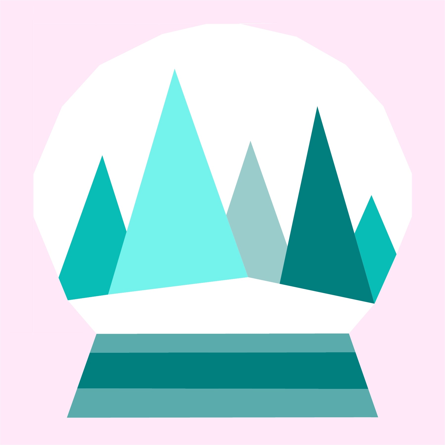 Aqua snow globe with geometric trees foundation paper pieced quilting pattern, Snow Globe Magic winter quilt block design