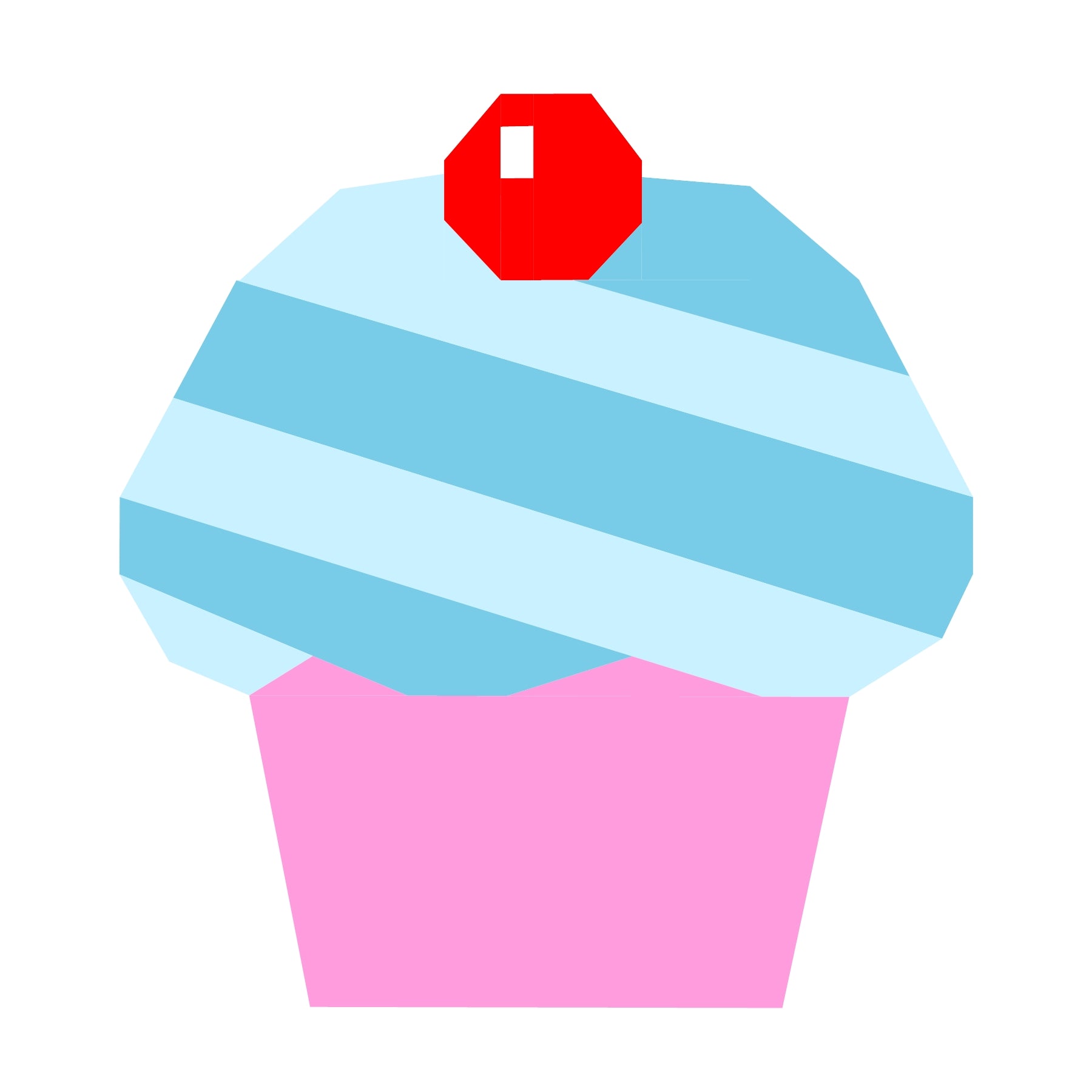 Sweet cupcake paper pieced quilt pattern with blue striped frosting