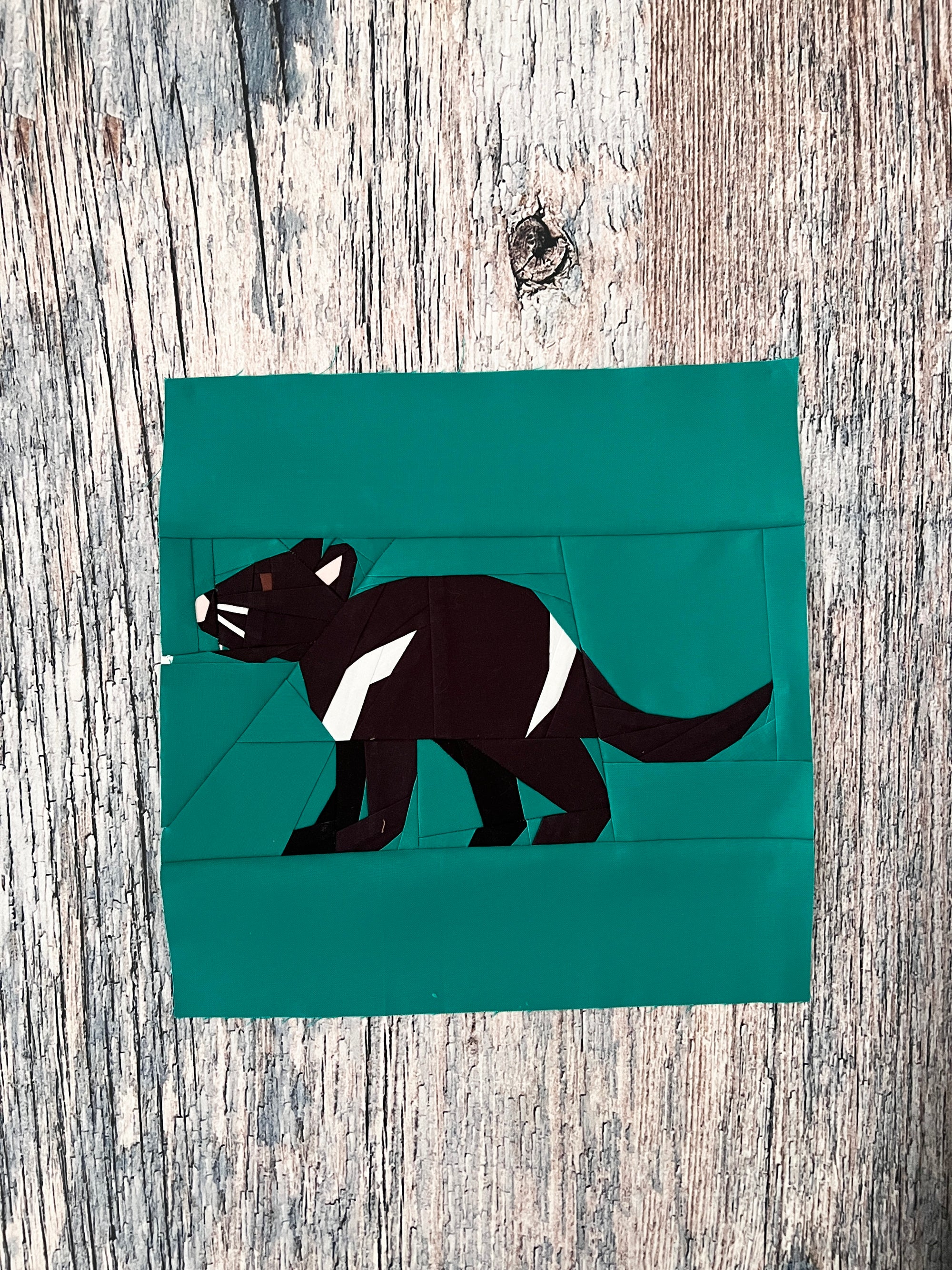 Finished Tasmanian devil foundation paper pieced quilt block