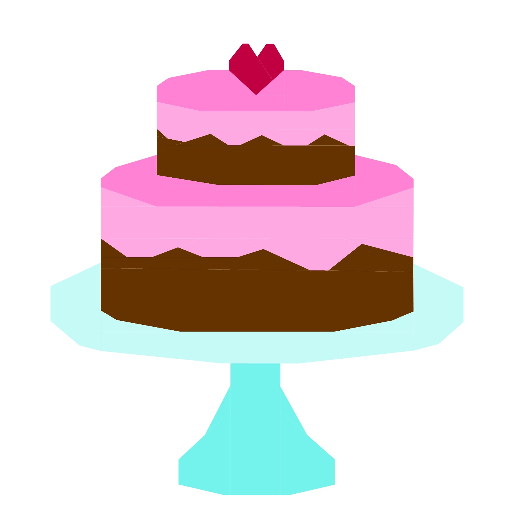 Tiered cake foundation paper pieced quilt pattern with layered cake and frosting on a cake stand