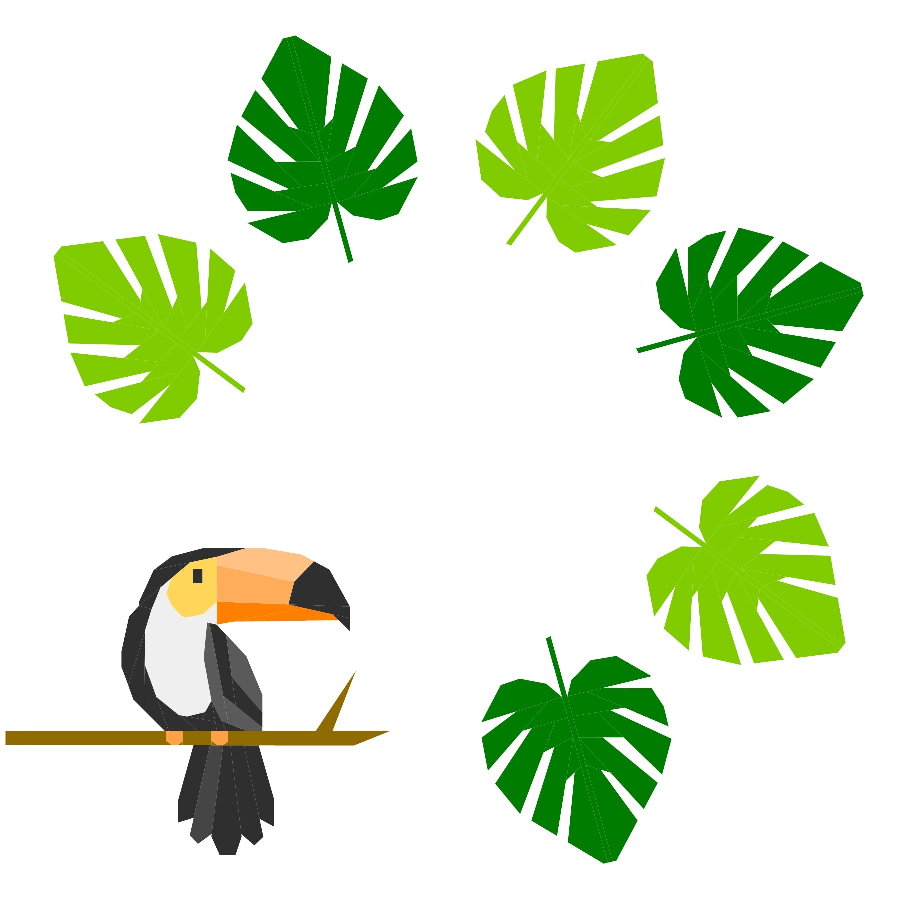 Toucan wreath foundation paper pieced pattern with green leaf wreath