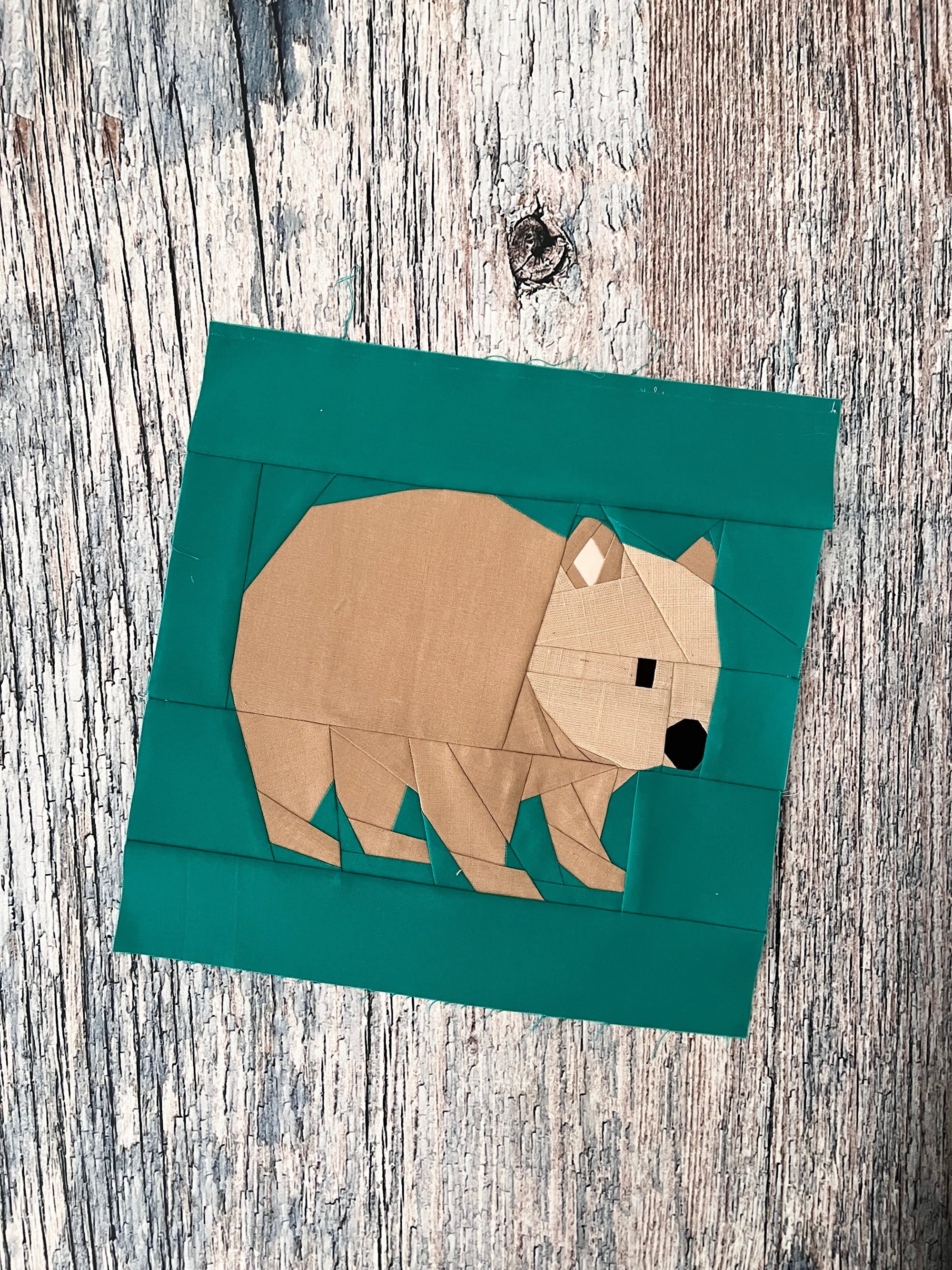 Sewn wombat foundation paper pieced quilt block